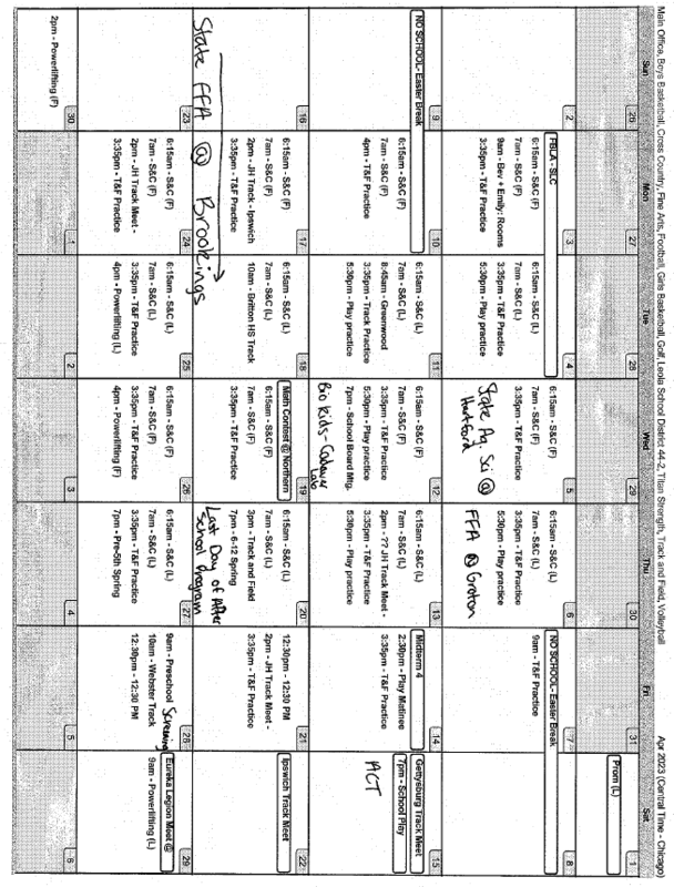 April 2023 Calendar Leola School District 442, SD