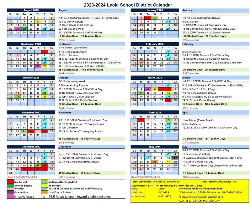 2324 District Calendar Leola School District 442, SD