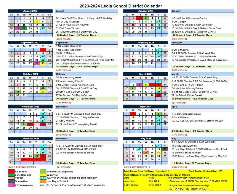 23-24 District Calendar | Leola School District 44-2, SD